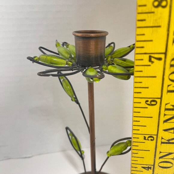 Decorative Shastra Copper & Green Beaded Candle Holder & Bowl Set Made in India - Picture 10 of 12